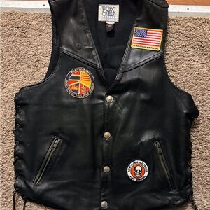 Fox Creek Genuine Leather Mens Lg Vest Lace Up Sides Patches Like New
